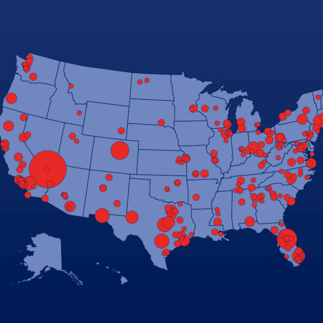 A map of the United States with hotspots on it