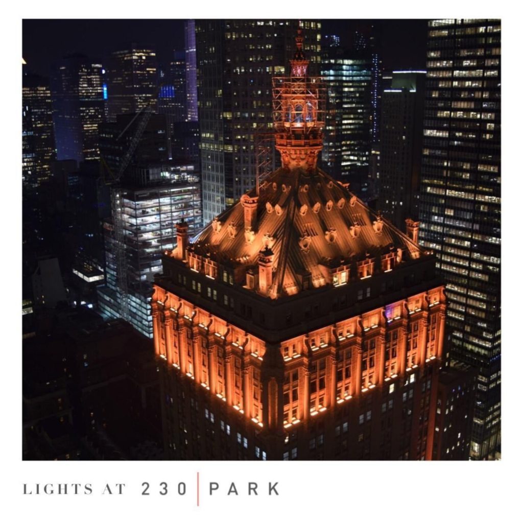 The Helmsley Building in New York City is lit up with orange lights for Wear Orange