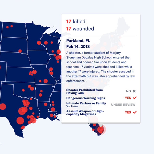 Screenshot of Mass Shootings in America map