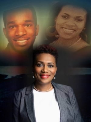 Crystal Turner with images of her two children who were murdered, Donell and Jenea