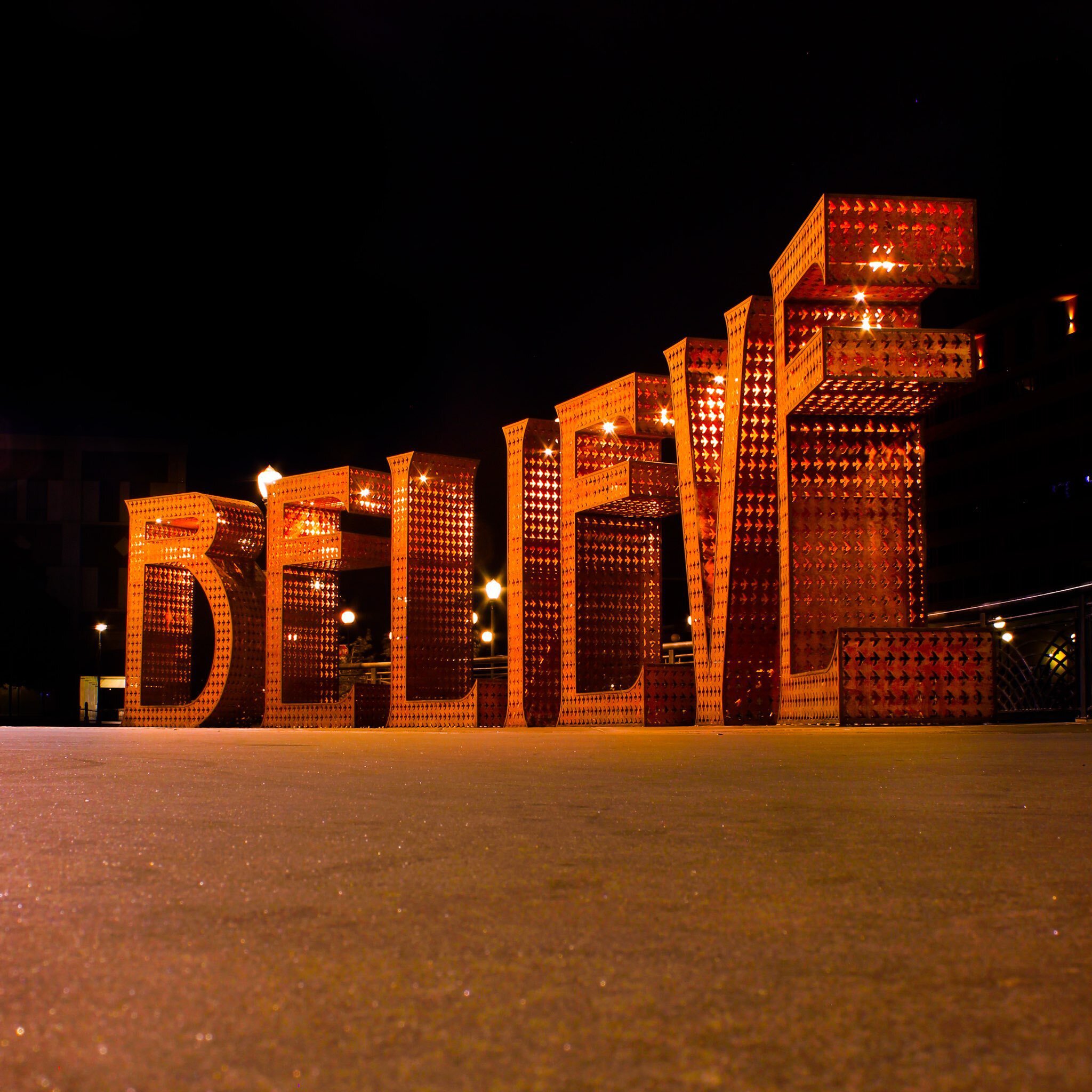 The orange "BELIEVE" sign in Reno, NV