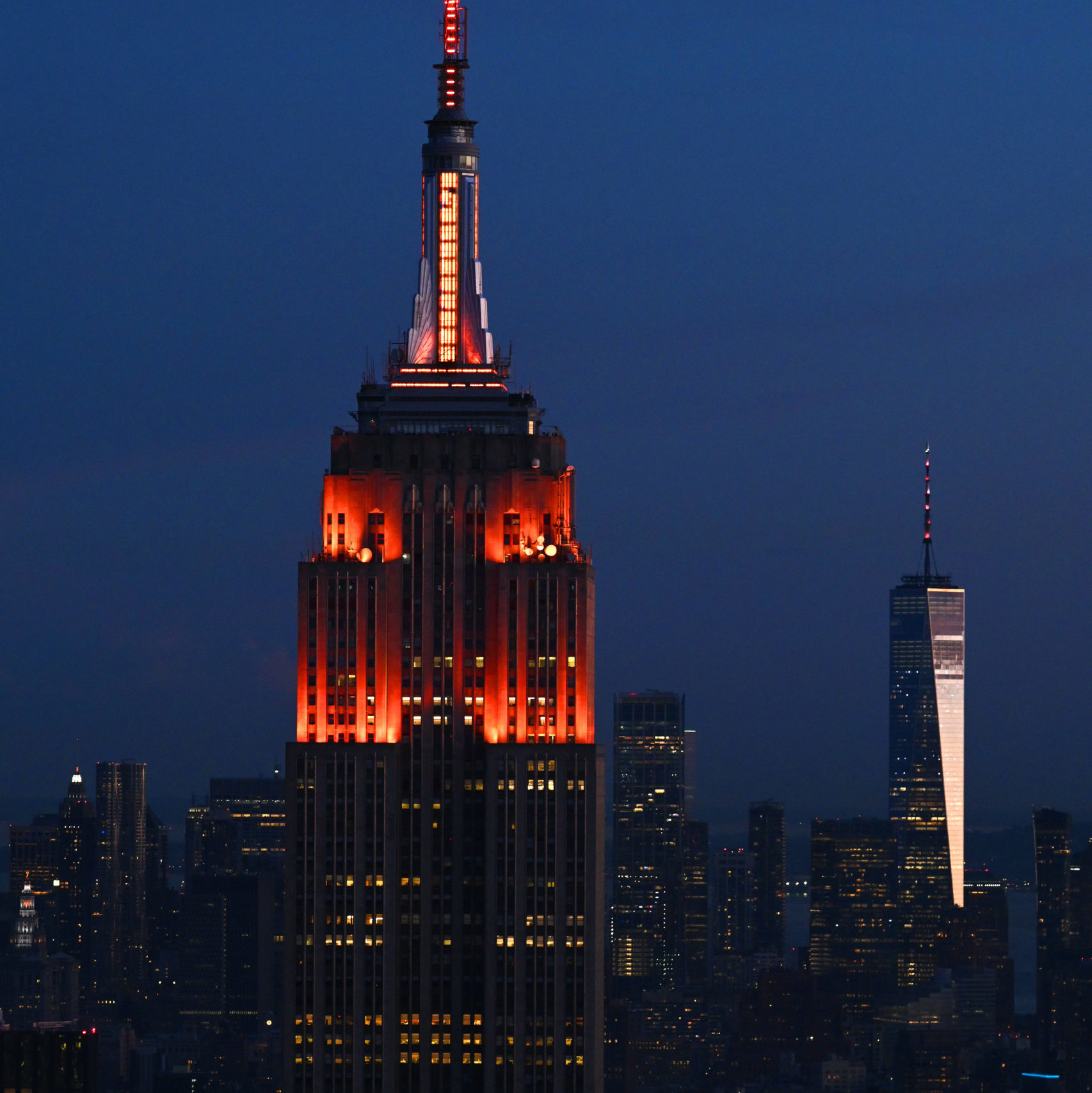 The Empire State Building lit orange