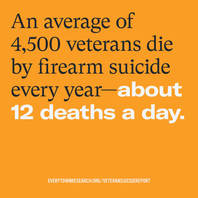 An average of 4,500 veterans die by firearm suicide every year—about 12 deaths a day.