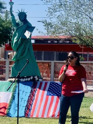 Selina Saenz speaking at an event