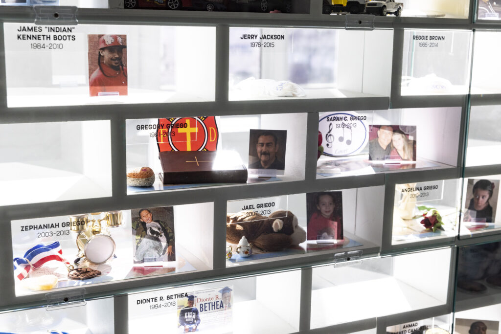 Objects on display at the Gun Violence Memorial Project