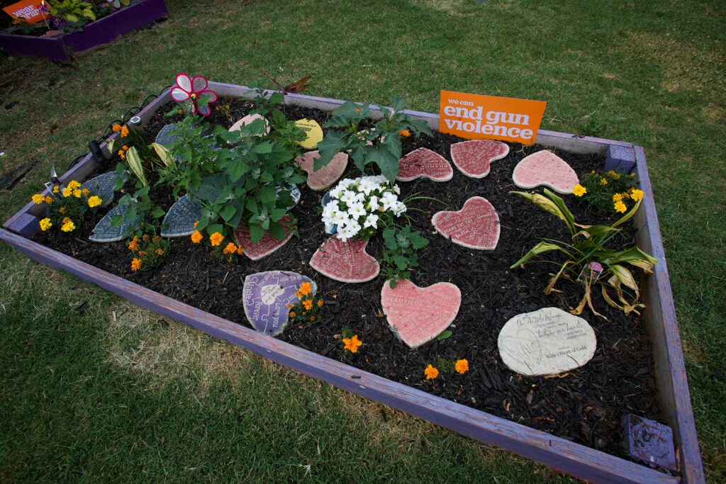 Heart-shaped stones in the Baltimore community garden