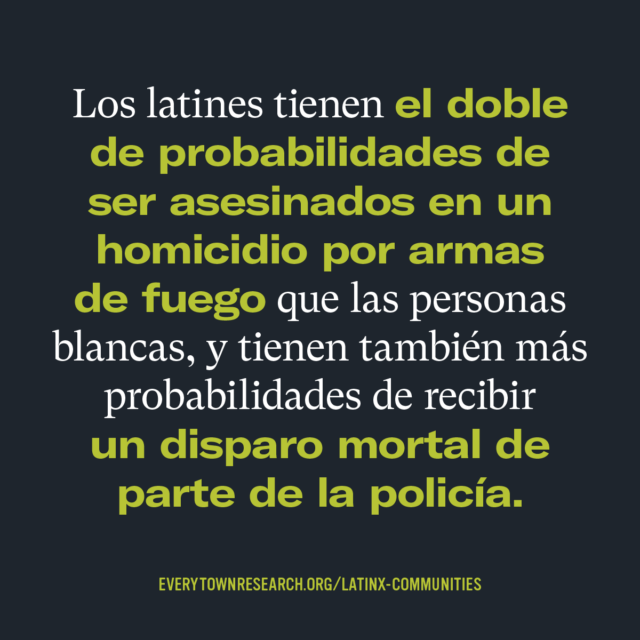 Los latines tienen el doble de probabilidades de ser asesinados en un homicido por armas de fuego que las personas blancas, y tienen también más probabilidades de recibir un disparo mortal de parte de la policía.