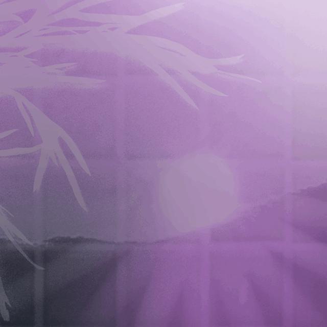 A purple-toned illustration of a sun rising over a small hill. A tree with branches that reach toward the sunrise extends from the left side of the image.