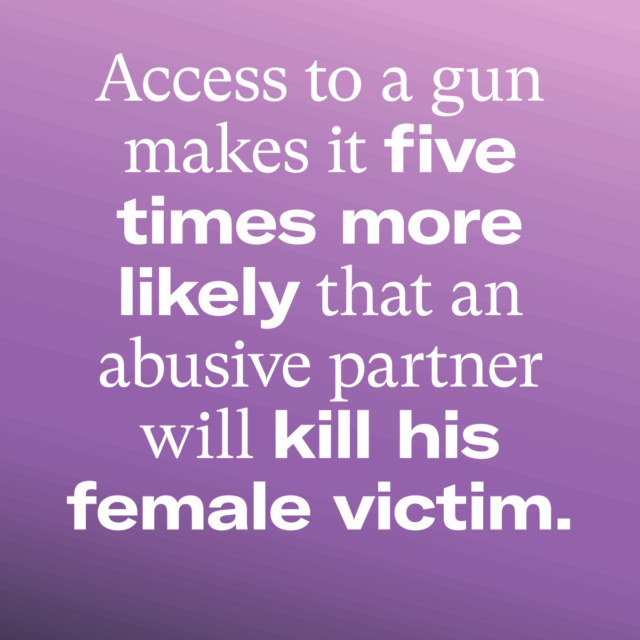 Access to a gun makes it five times more likely than an abusive partner will kill his female victim. EverytownResearch.org/Domestic-Violence