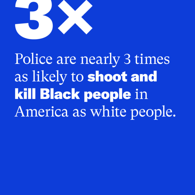 3x: Police are nearly 3 times as likely to shoot and kill Black people in America as white people. Source: EverytownResearch.org, Everytown Analysis of Mapping Police Violence, 2020-2024.
